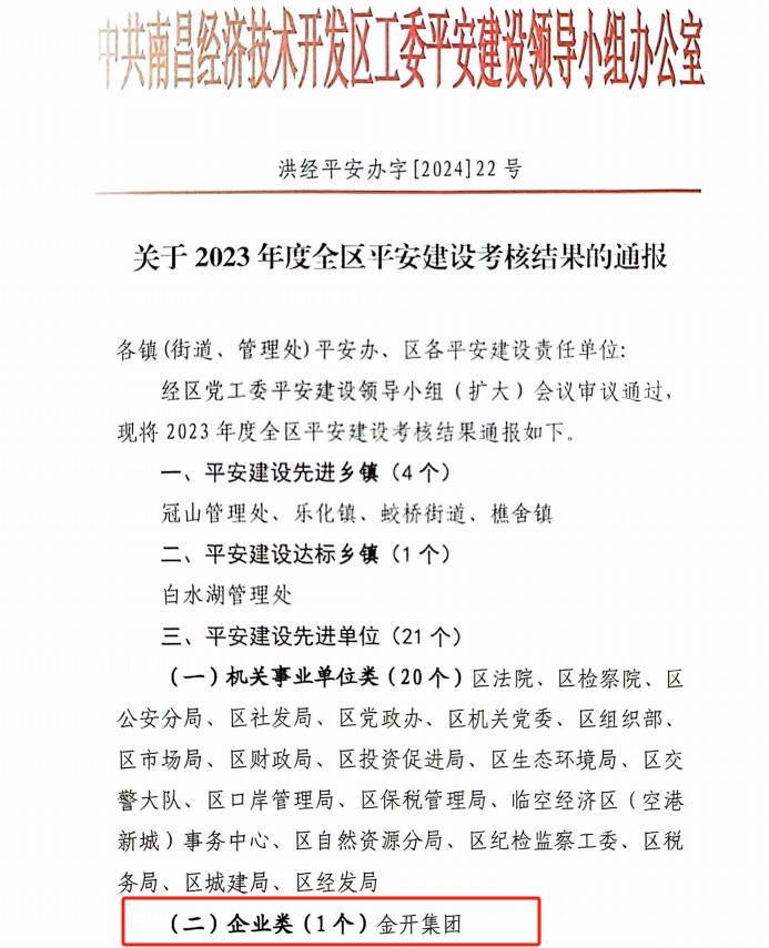 喜报！乐鱼网站官方站登录入口-乐鱼online（中国）
荣获2023年度全区平安建设先进单位